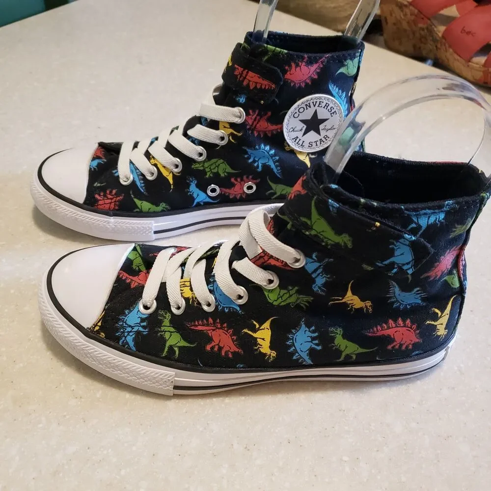 CONVERSE KIDS CHUCK TAYLOR ALL STAR HIGHT-TOP DINOSAUR YTH SZ 2.5 Black WORN 1X